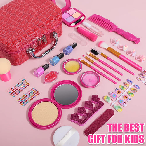 Kids Washable Makeup Kit for Girls - 28 PCS Real Makeup Set for Toddlers Children Princess Dress Up Toys for 3-12 Year Old Girls