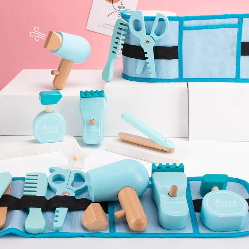 Wooden Pretend Play Makeup Set Beauty Salon Hair Stylist Toy Kit for Girls Educational Montessori Learning Toys for Kids Age 3+