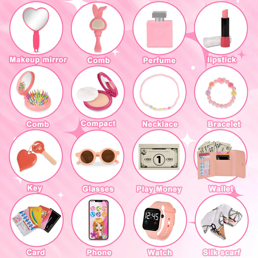 Princess Playset for Girls: Stylish Makeup Kit with Handbag, Phone, Wallet & Fake Cosmetics – Perfect Gift for Kids Aged 3+